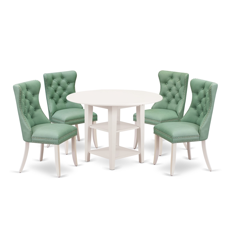 East West Furniture 5-Piece Dinette Set in Linen White/Willow Green