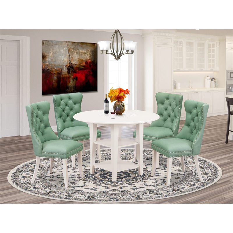 East West Furniture 5-Piece Dinette Set in Linen White/Willow Green