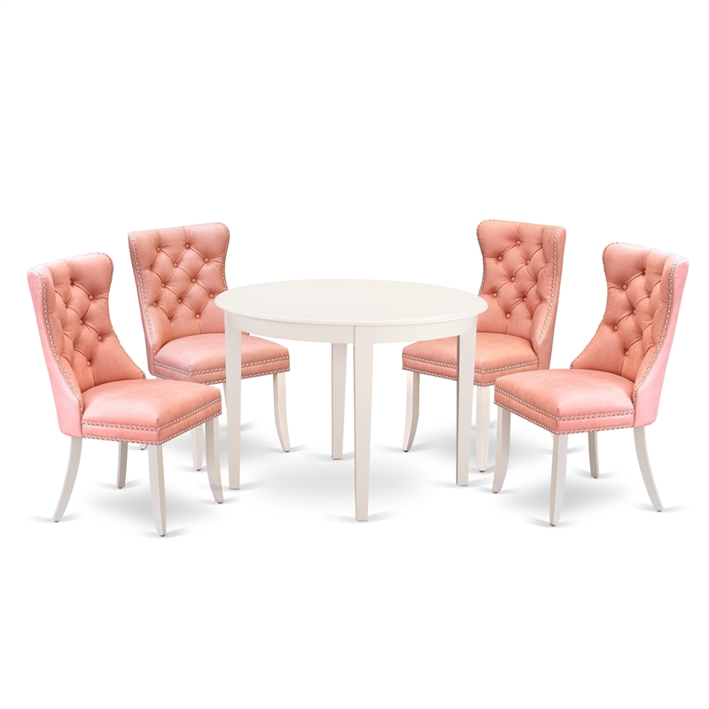 East West Furniture 5-Piece Dining Room Set in Linen White/Beige Red