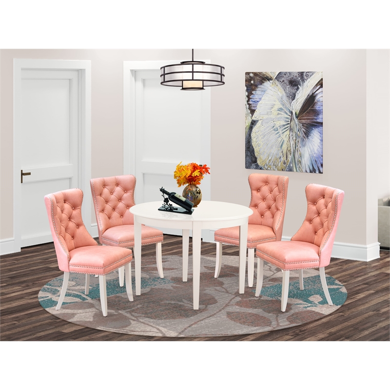 East West Furniture 5-Piece Dining Room Set in Linen White/Beige Red