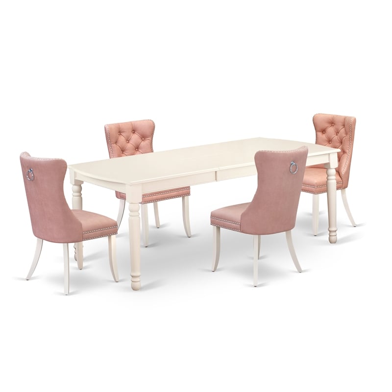 East West Furniture 5-Piece Dinette Set in Linen White/Beige Red