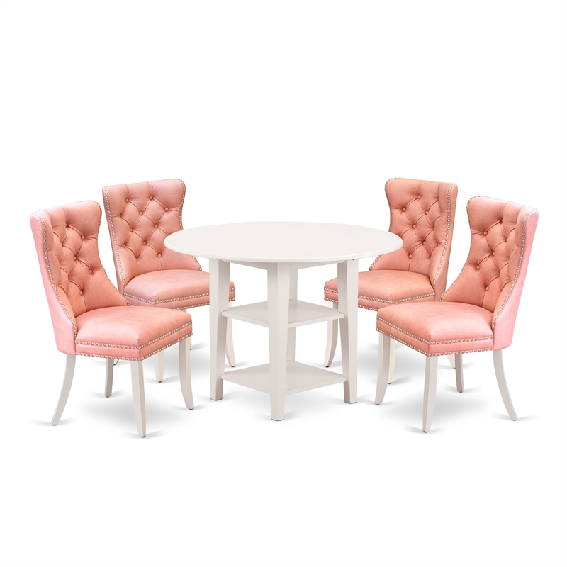 East West Furniture 5-Piece Dining Room Set in Linen White/Beige Red