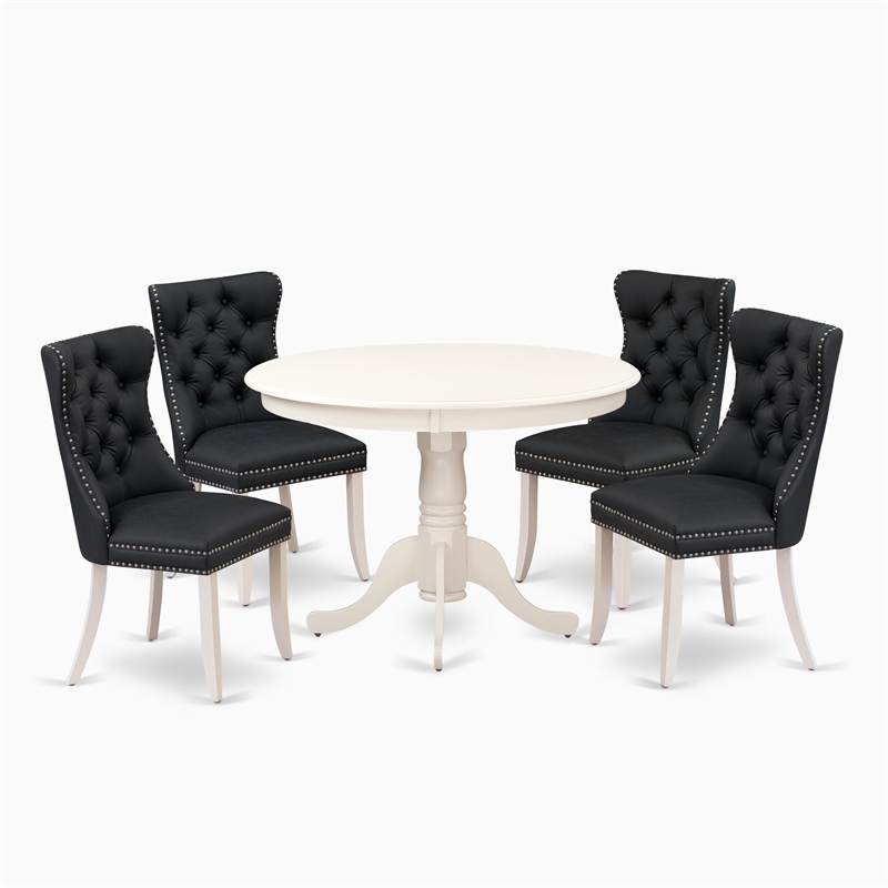 East West Furniture 5-Piece Dinette Set in Linen White/Dark Gray