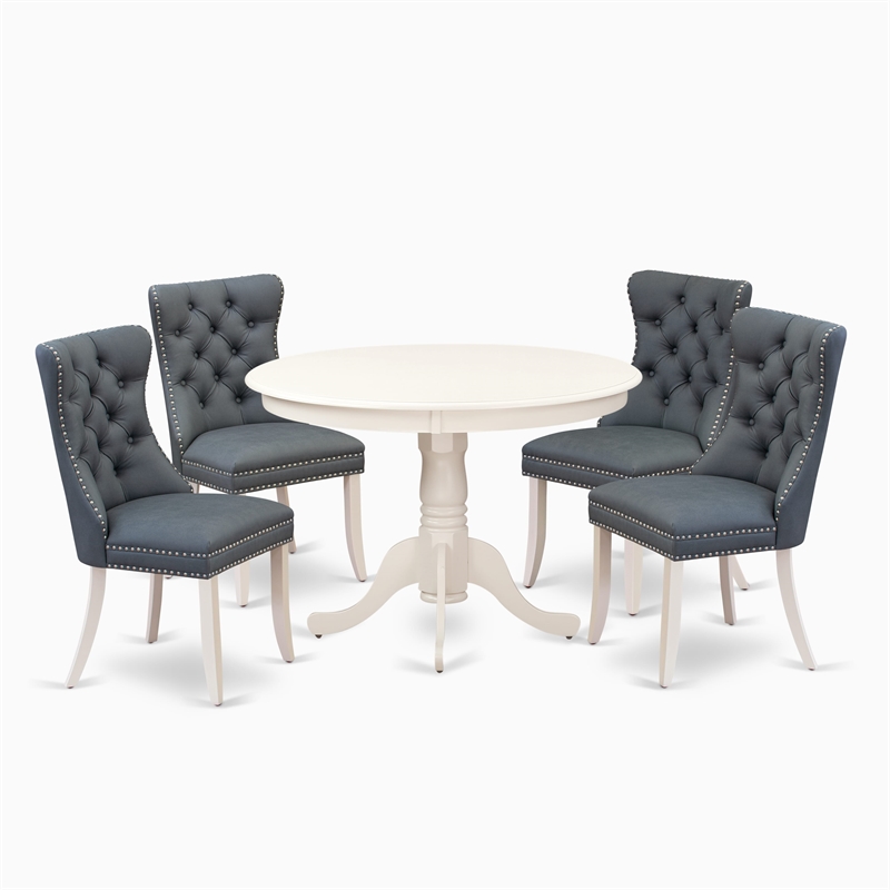 East West Furniture 5-Piece Modern Dining Table Set in Linen White/Platinum Gray
