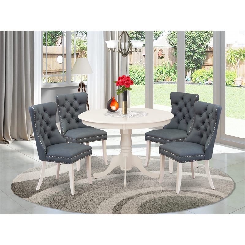 East West Furniture 5-Piece Modern Dining Table Set in Linen White/Platinum Gray