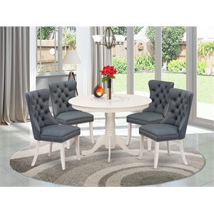 East West Furniture 5-Piece Modern Dining Table Set in Linen White/Platinum Gray
