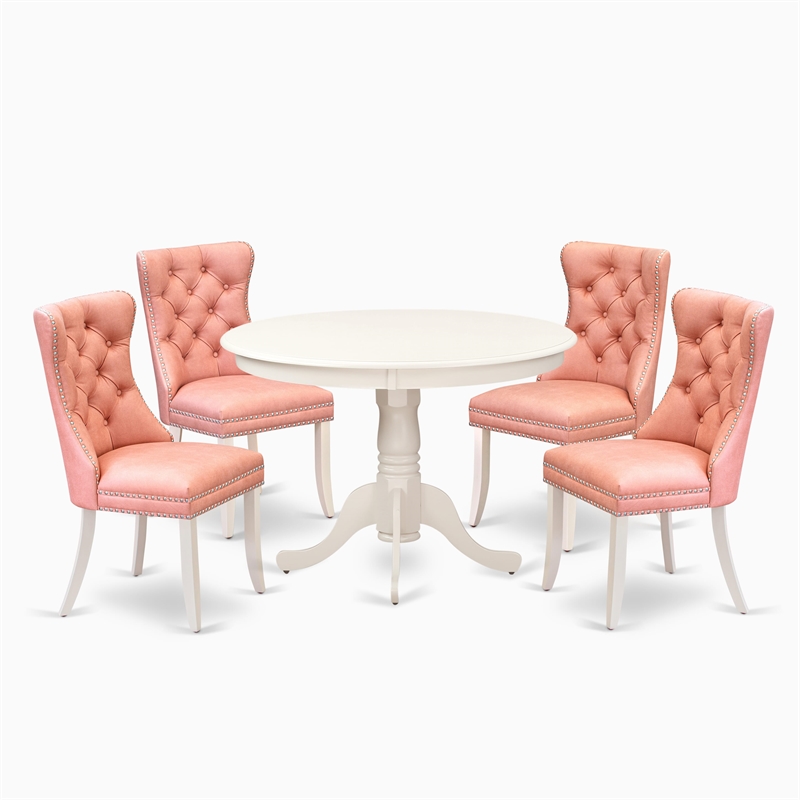 East West Furniture 5-Piece Dining Room Set in Linen White/Beige Red