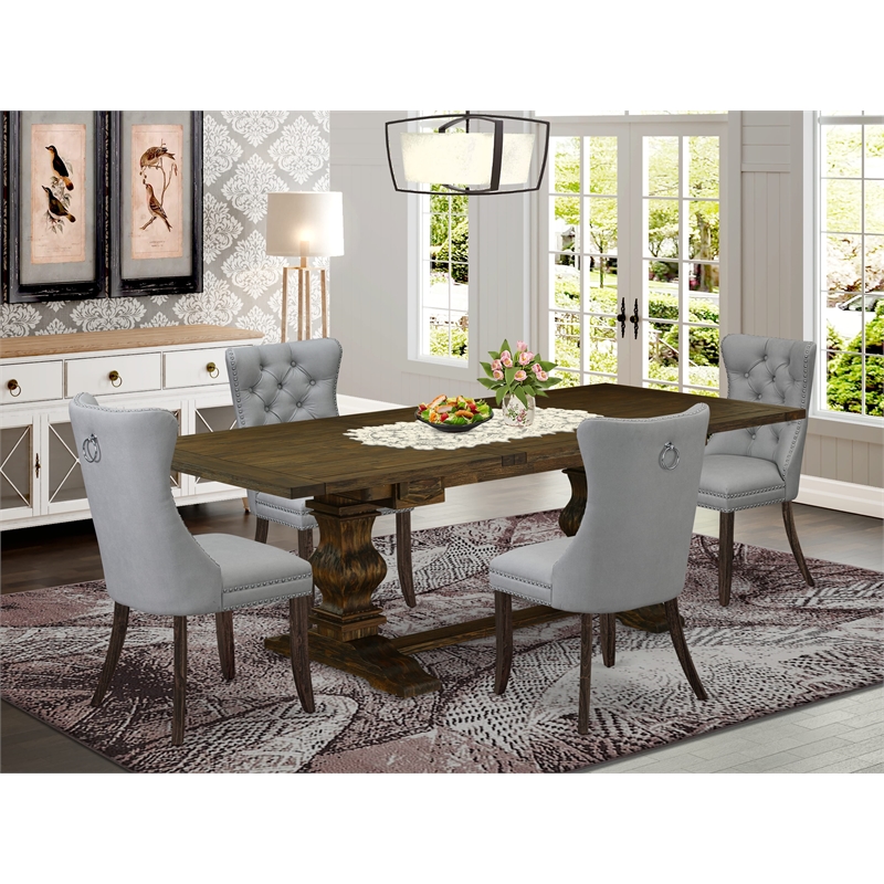 East West Furniture 5-Piece Dining Table Set in Light Gray/Distressed Jacobean