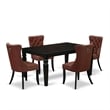 East West Furniture 5-Piece Dining Table Set in Black/Burgundy