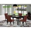East West Furniture 5-Piece Dining Table Set in Black/Burgundy