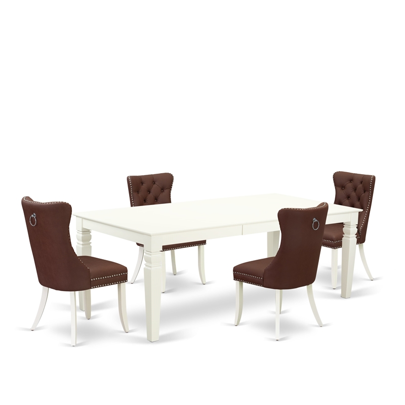 East West Furniture 5-Piece Dining Room Set in Linen White/Burgundy