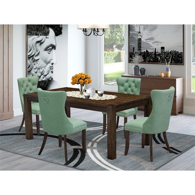 East West Furniture 5-Piece Dining Room Set in Willow Green/Distressed Jacobean
