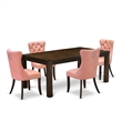 East West Furniture 5-Piece Dining Table Set in Beige Red/Distressed Jacobean