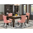 East West Furniture 5-Piece Dining Table Set in Beige Red/Distressed Jacobean