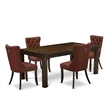 East West Furniture 5-Piece Modern Dining Set in Burgundy/Distressed Jacobean