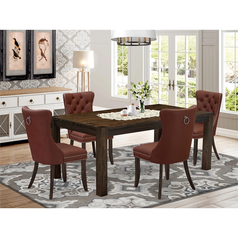 East West Furniture 5-Piece Modern Dining Set in Burgundy/Distressed Jacobean