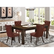 East West Furniture 5-Piece Modern Dining Set in Burgundy/Distressed Jacobean