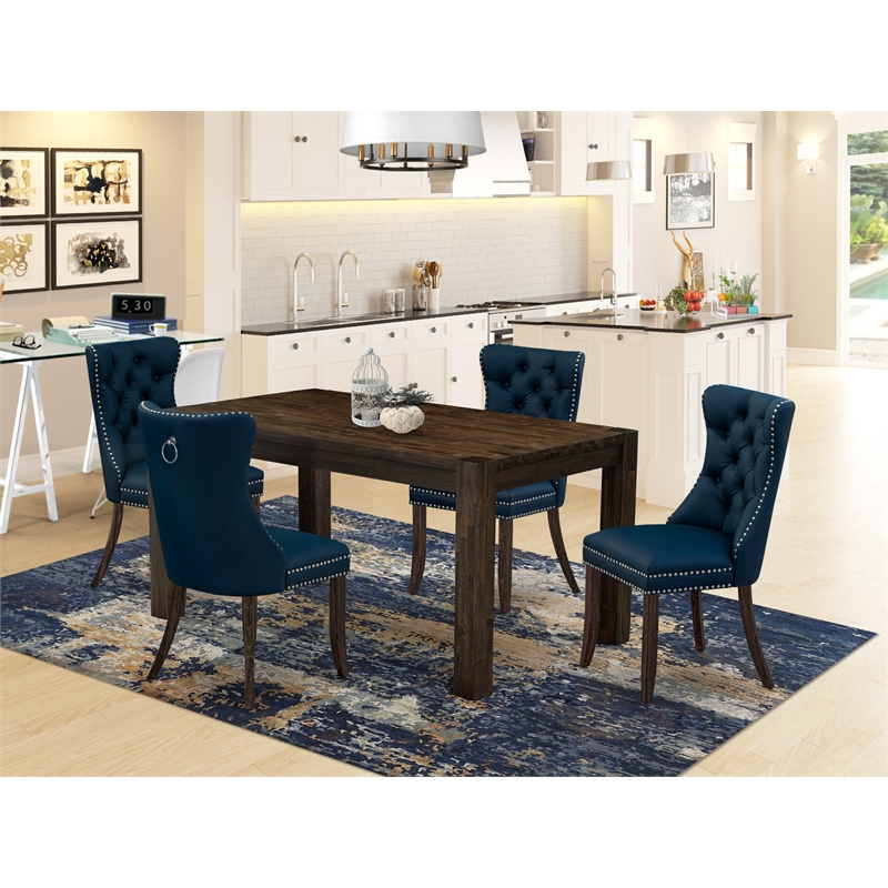 East West Furniture 5-Piece Modern Dining Set in Distressed Jacobean/Navy Blue