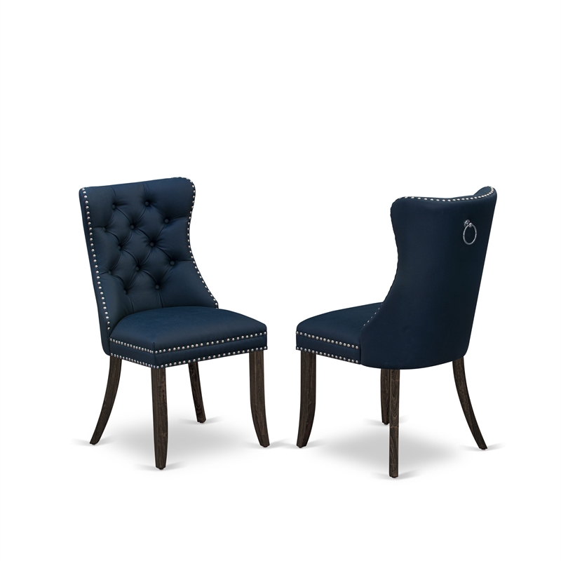 East West Furniture 7-Piece Dining Table Set in Distressed Jacobean/Navy Blue