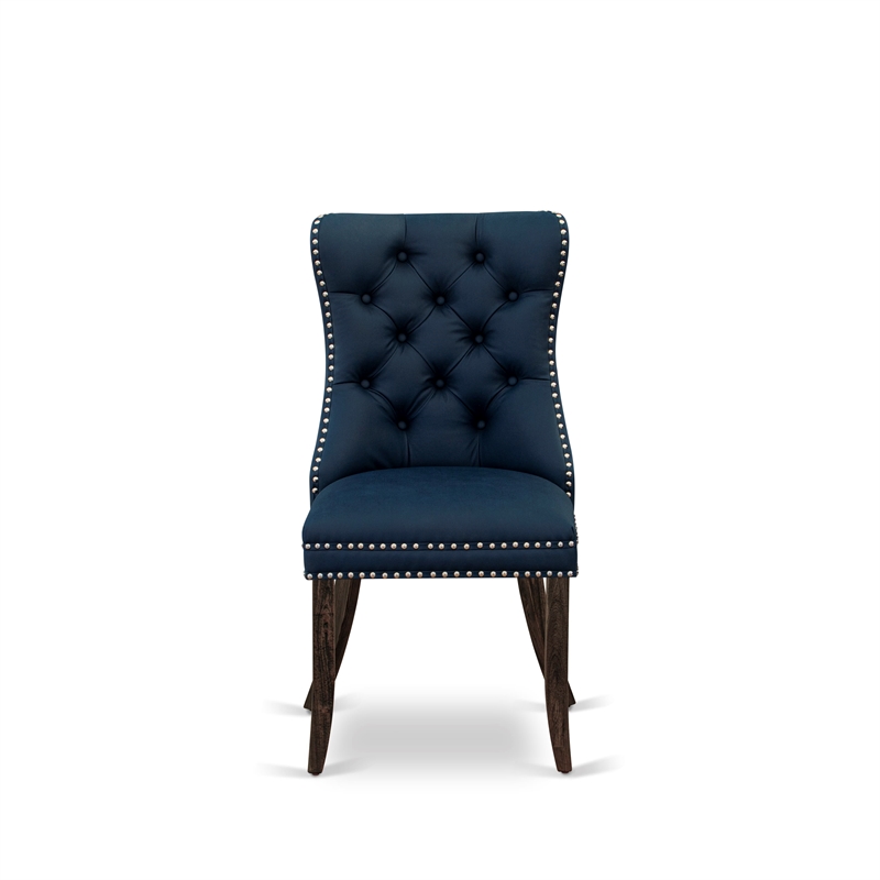 East West Furniture 7-Piece Dining Table Set in Distressed Jacobean/Navy Blue