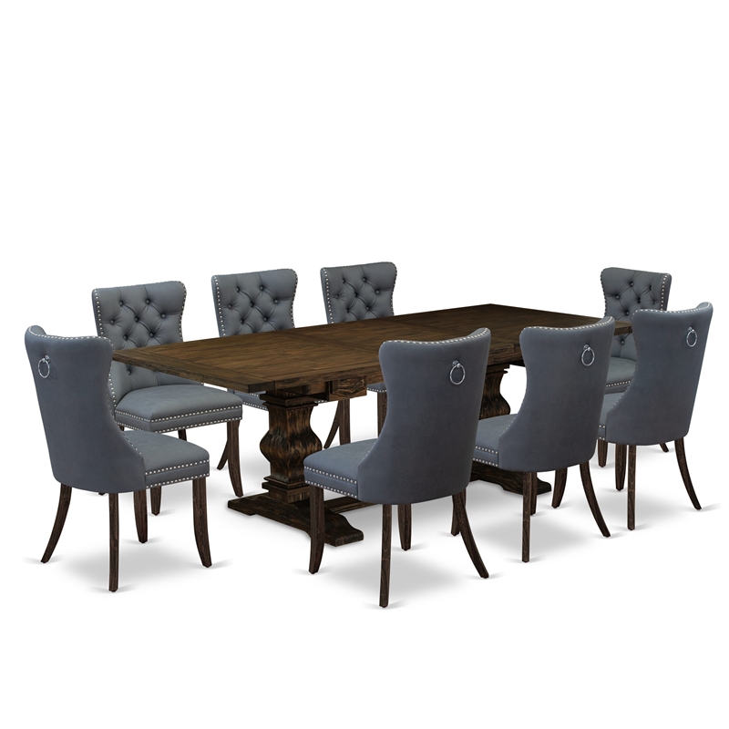 East West Furniture 9-Piece Dinette Set in Distressed Jacobean/Platinum Gray