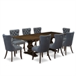 East West Furniture 9-Piece Dinette Set in Distressed Jacobean/Platinum Gray