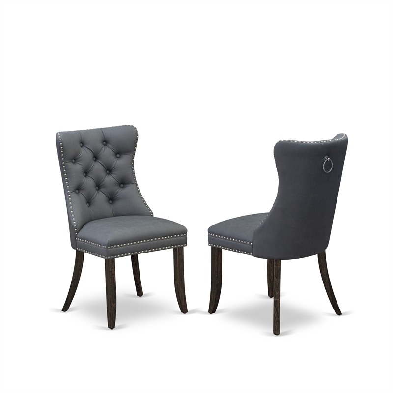 East West Furniture 9-Piece Dinette Set in Distressed Jacobean/Platinum Gray