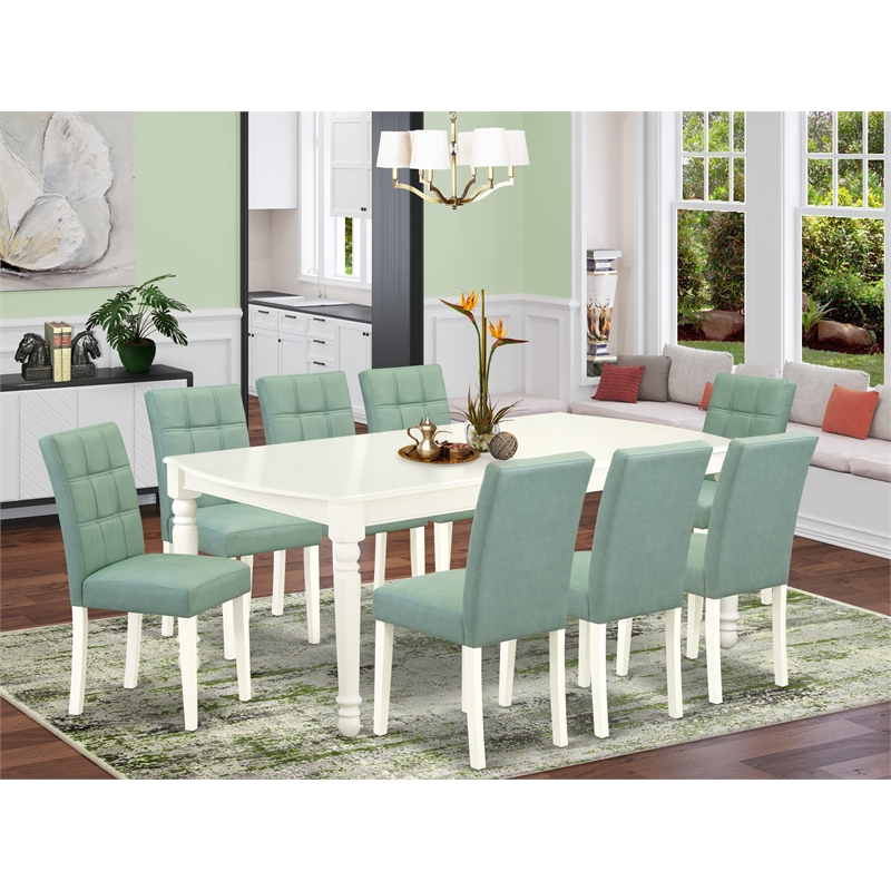 East West Furniture 9-Piece Kitchen Table Set in Linen White/Willow Green