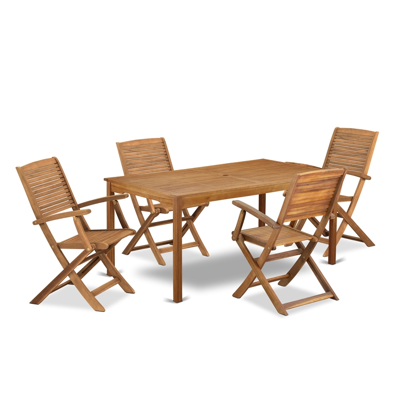 East West Furniture 5-Piece Patio Bistro Dining Set in Natural Oil