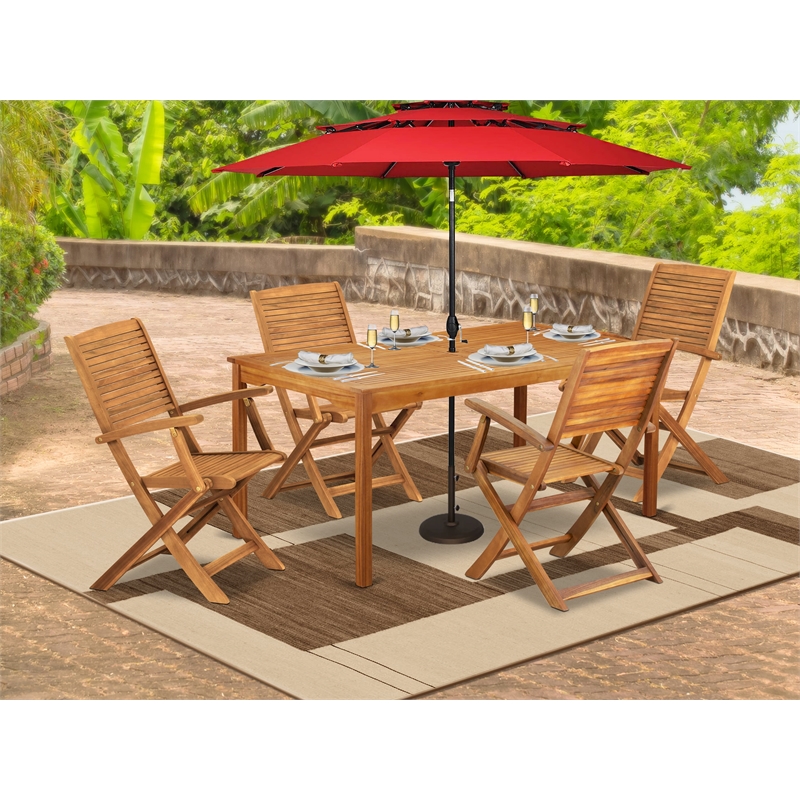 East West Furniture 5-Piece Patio Bistro Dining Set in Natural Oil