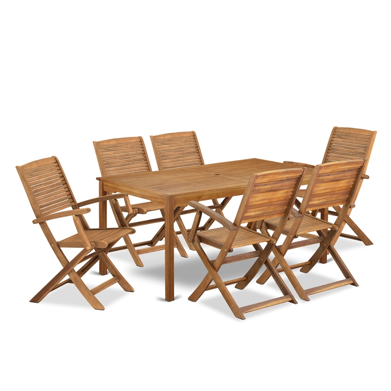 East West Furniture 7-Piece Outdoor Patio Dining Set in Natural Oil