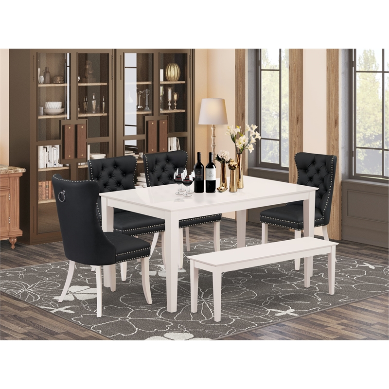 East West Furniture 6-Piece Dining Room Set in Linen White/Dark Gray