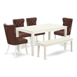 East West Furniture 6-Piece Dining Room Set in Linen White/Burgundy