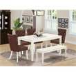 East West Furniture 6-Piece Dining Room Set in Linen White/Burgundy