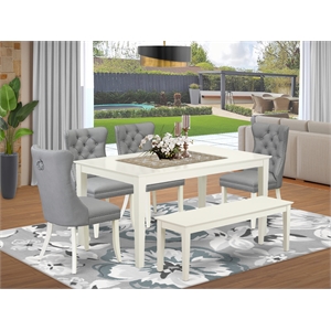 East West Furniture 6-Piece Dining Table Set in Linen White/Light Gray
