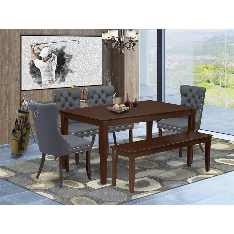 East West Furniture 6-Piece Dinette Set in Mahogany/Platinum Gray