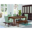 East West Furniture 6-Piece Dining Room Set in Mahogany/Willow Green