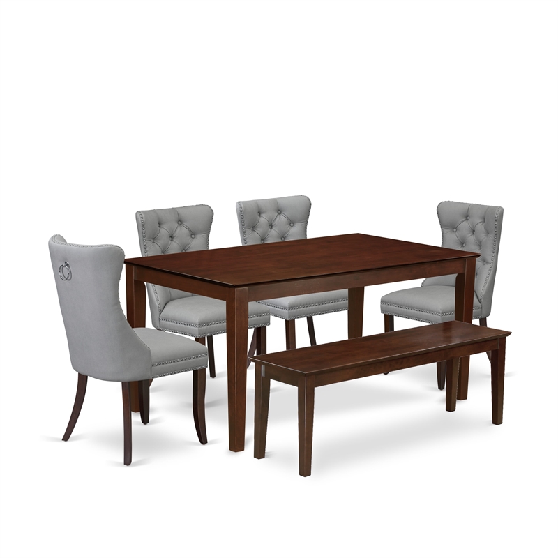 East West Furniture 6-Piece Dining Set in Mahogany/Light Gray