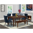 East West Furniture 6-Piece Dinette Set in Mahogany/Navy Blue