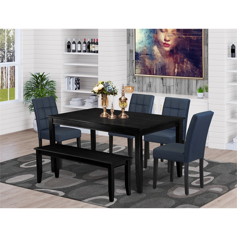 East West Furniture 6-Piece Modern Dining Table Set in Black/Dark Navy Blue