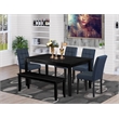 East West Furniture 6-Piece Modern Dining Table Set in Black/Dark Navy Blue