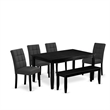 East West Furniture 6-Piece Modern Dining Table Set in Black/Dark Gray