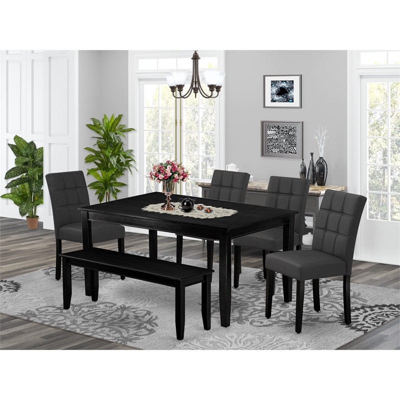 East West Furniture 6-Piece Modern Dining Table Set in Black/Dark Gray