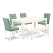 East West Furniture 6-Piece Dining Table Set in Linen White/Willow Green