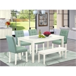 East West Furniture 6-Piece Dining Table Set in Linen White/Willow Green