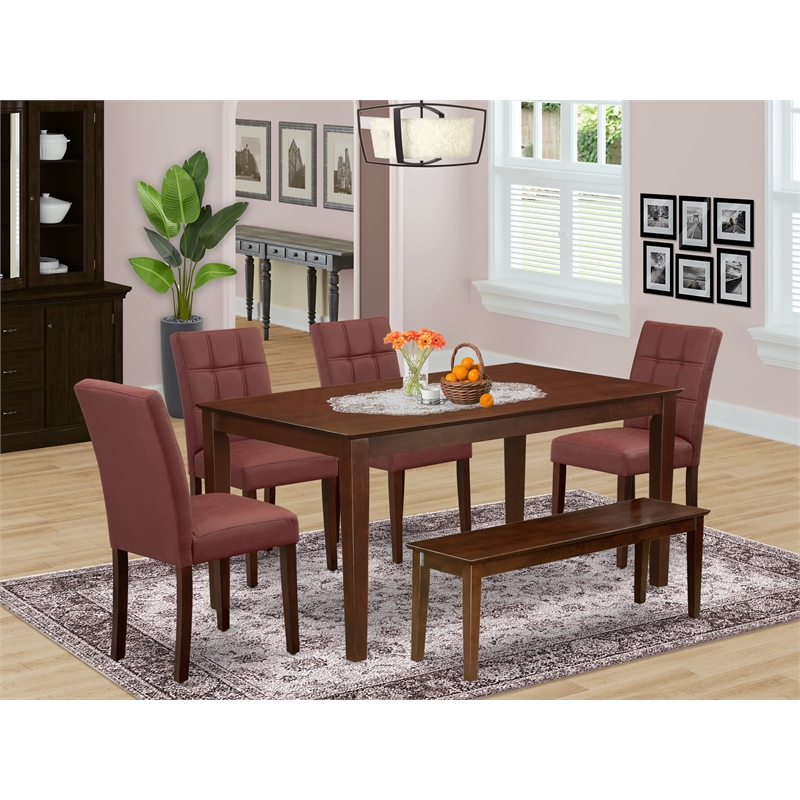 East West Furniture 6-Piece Dining Table Set  in Mahogany/Burgundy