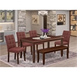 East West Furniture 6-Piece Dining Table Set in Mahogany/Burgundy
