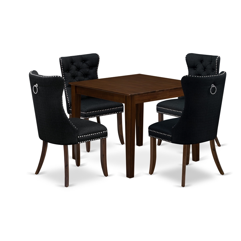 East West Furniture 5-Piece Dining Table Set in Antique Walnut/Black