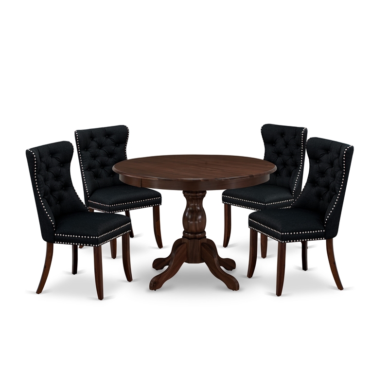 East West Furniture 5-Piece Dining Set in Antique Walnut/Black