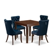 East West Furniture 5-Piece Modern Dining Table Set in Antique Walnut/Navy Blue